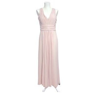 MONIQUE LHUILLIER elegant blush pink chiffon sleeveless v-neck formal dress 12